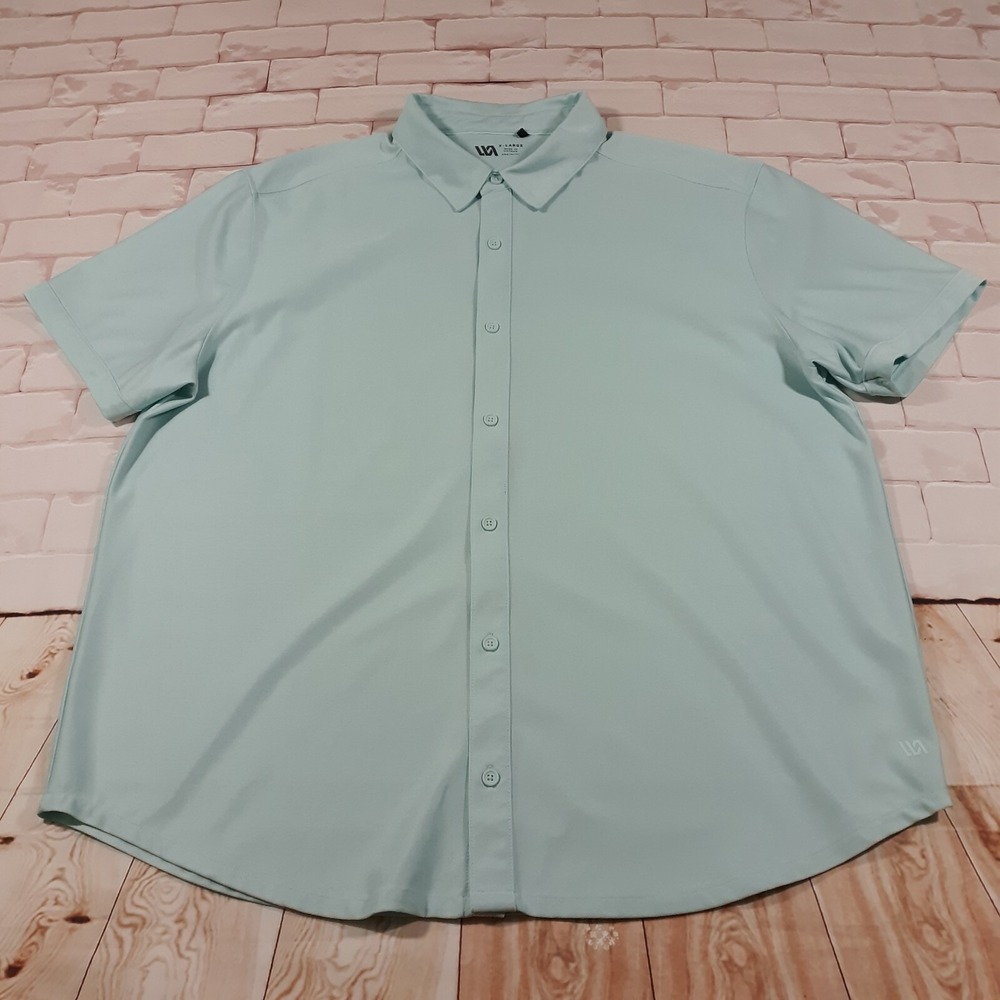 VRST Button Up Shirt Short Sleeve Mens XL Stretch Breathable Casual Seafoam